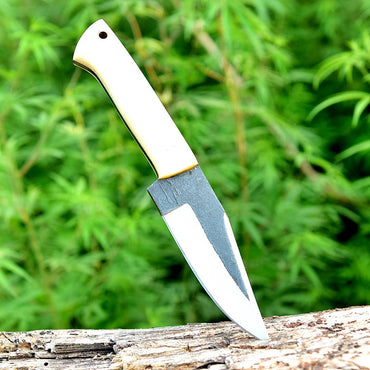 Handmade Carbon Steel Skinner Knife - Camel Bone Handle - 9" Full Tang Knife