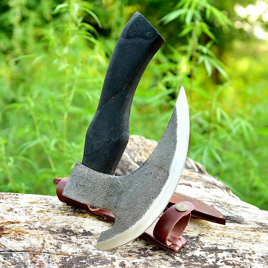 Pizza Cutter Axe Forged Carbon Steel Wood Handle - Viking Axe- Ulu Alaskan Blade