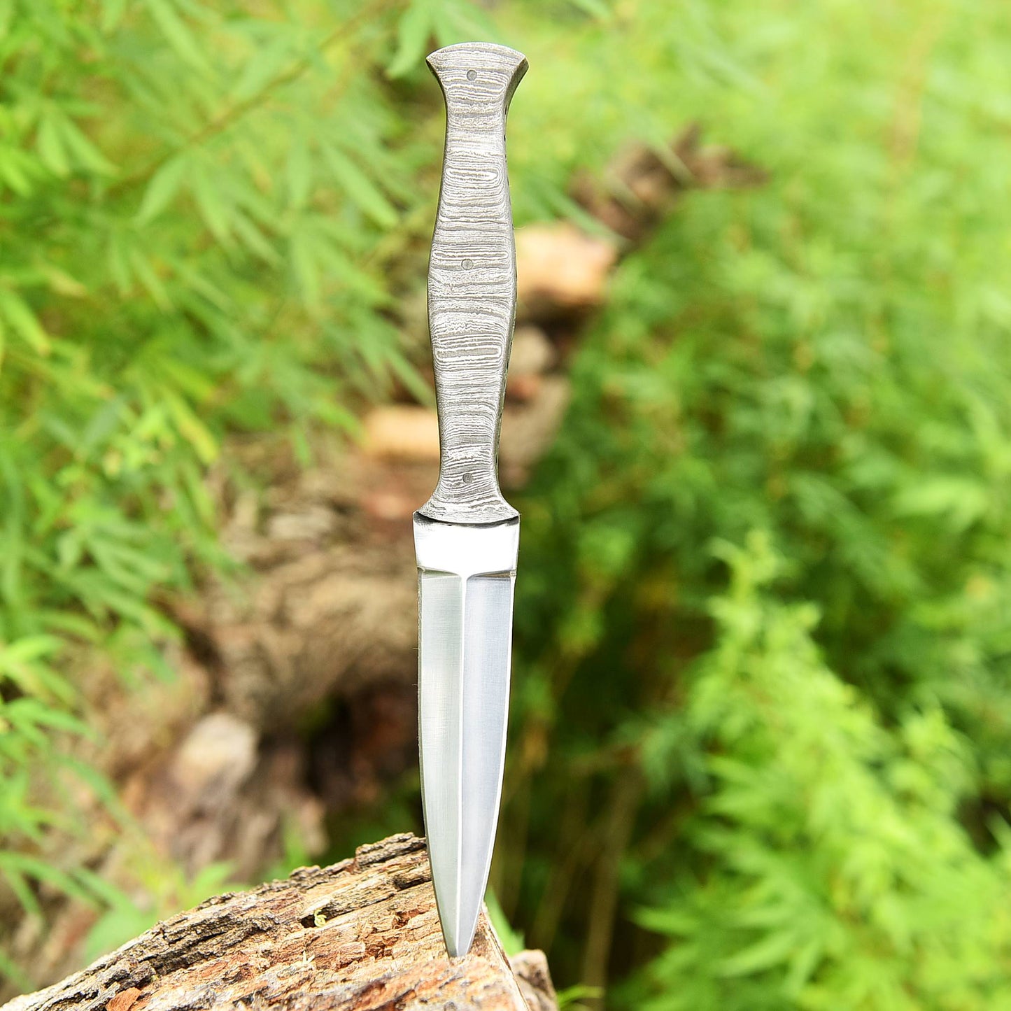 Handmade Carbon 1095 Steel Double Edge Blade Dagger Damascus Handle