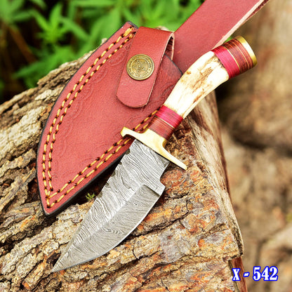 Handmade Damascus Steel Fixed Blade Miniature Skinner Outdoor Knife
