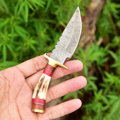 Handmade Damascus Steel Fixed Blade Miniature Skinner Outdoor Knife