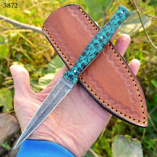 Handmade Damascus Knife Full Tang with Leather Sheath