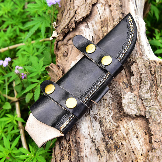 Hand Stitched Full Grain Leather Tracker Knife Fixed Blade Knife Sheath