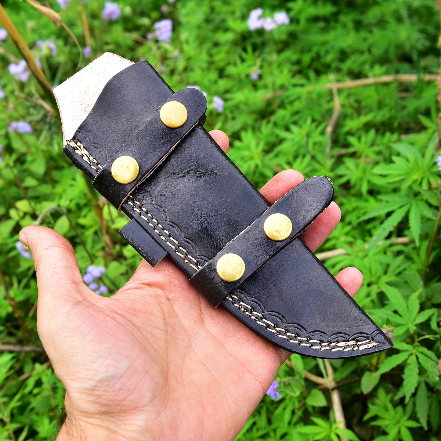 Hand Stitched Full Grain Leather Tracker Knife Fixed Blade Knife Sheath