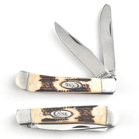 Trapper Pocket Case Knife – Stag Antler Handle – Dual Blade–D2 Steel Folding - USA