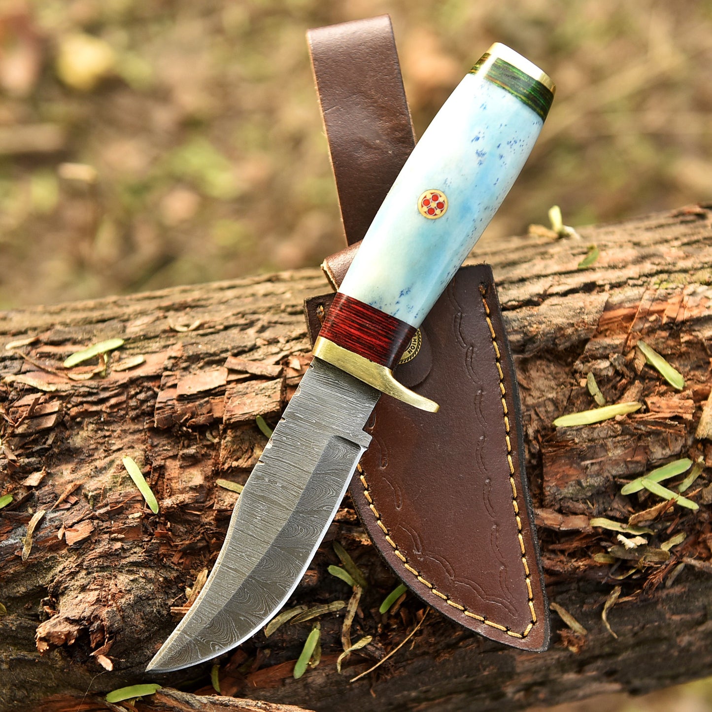 Custom HANDMADE FORGED DAMASCUS Steel Hunting Knife CamelBone Guard Handle