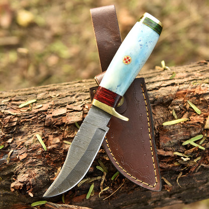 Custom HANDMADE FORGED DAMASCUS Steel Hunting Knife CamelBone Guard Handle