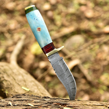 Custom HANDMADE FORGED DAMASCUS Steel Hunting Knife CamelBone Guard Handle