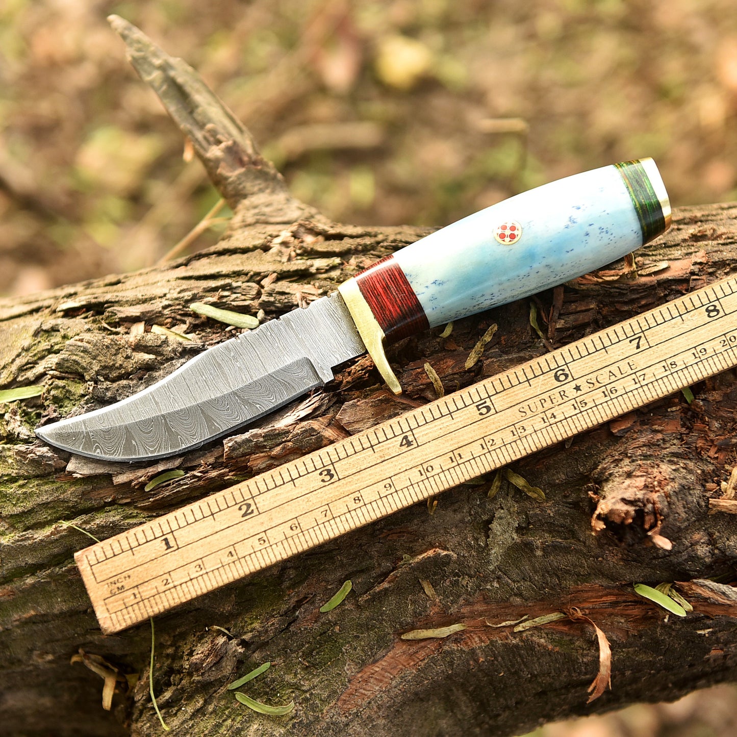 Custom HANDMADE FORGED DAMASCUS Steel Hunting Knife CamelBone Guard Handle
