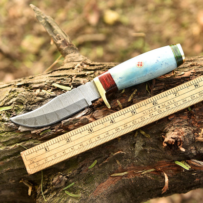 Custom HANDMADE FORGED DAMASCUS Steel Hunting Knife CamelBone Guard Handle