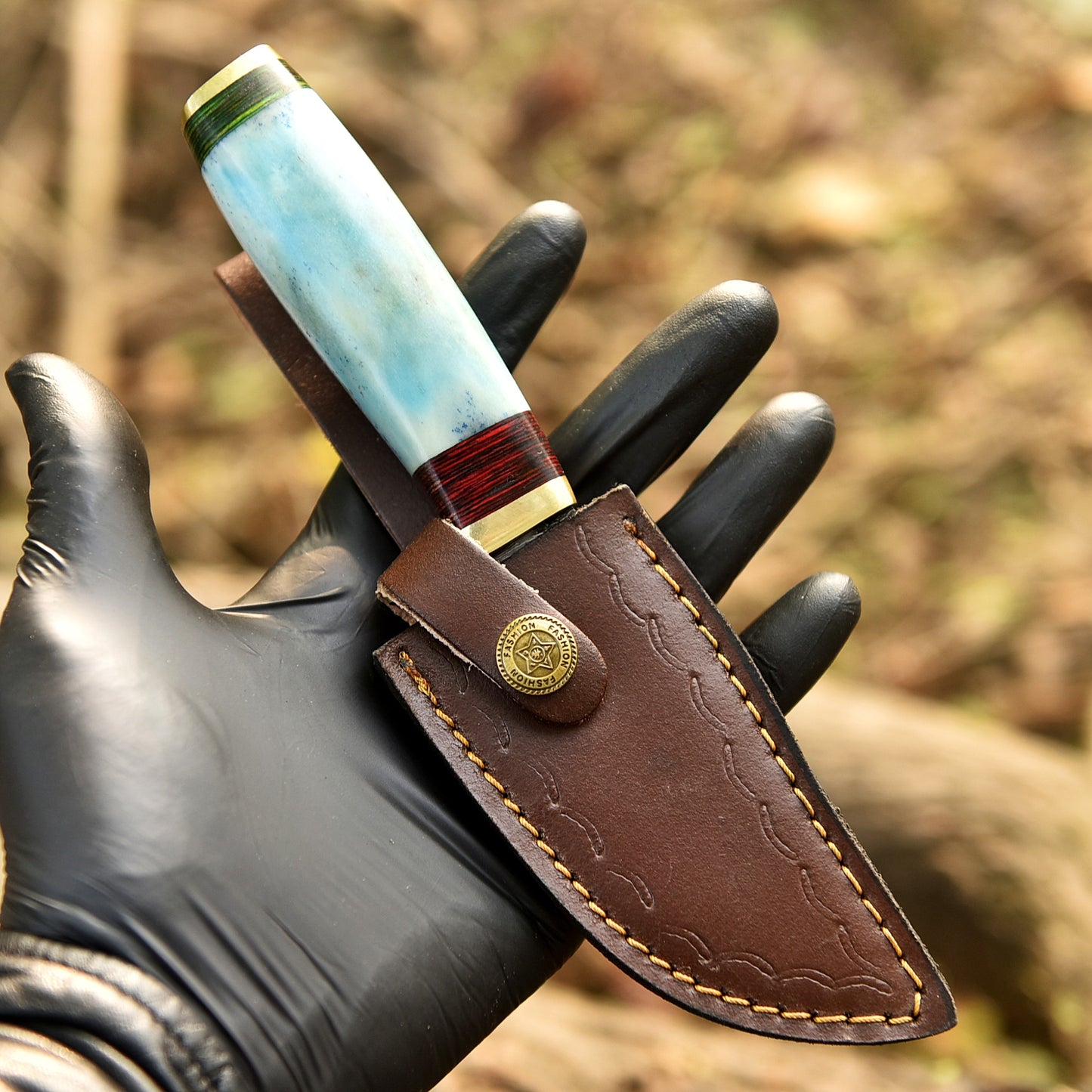 Custom HANDMADE FORGED DAMASCUS Steel Hunting Knife CamelBone Guard Handle