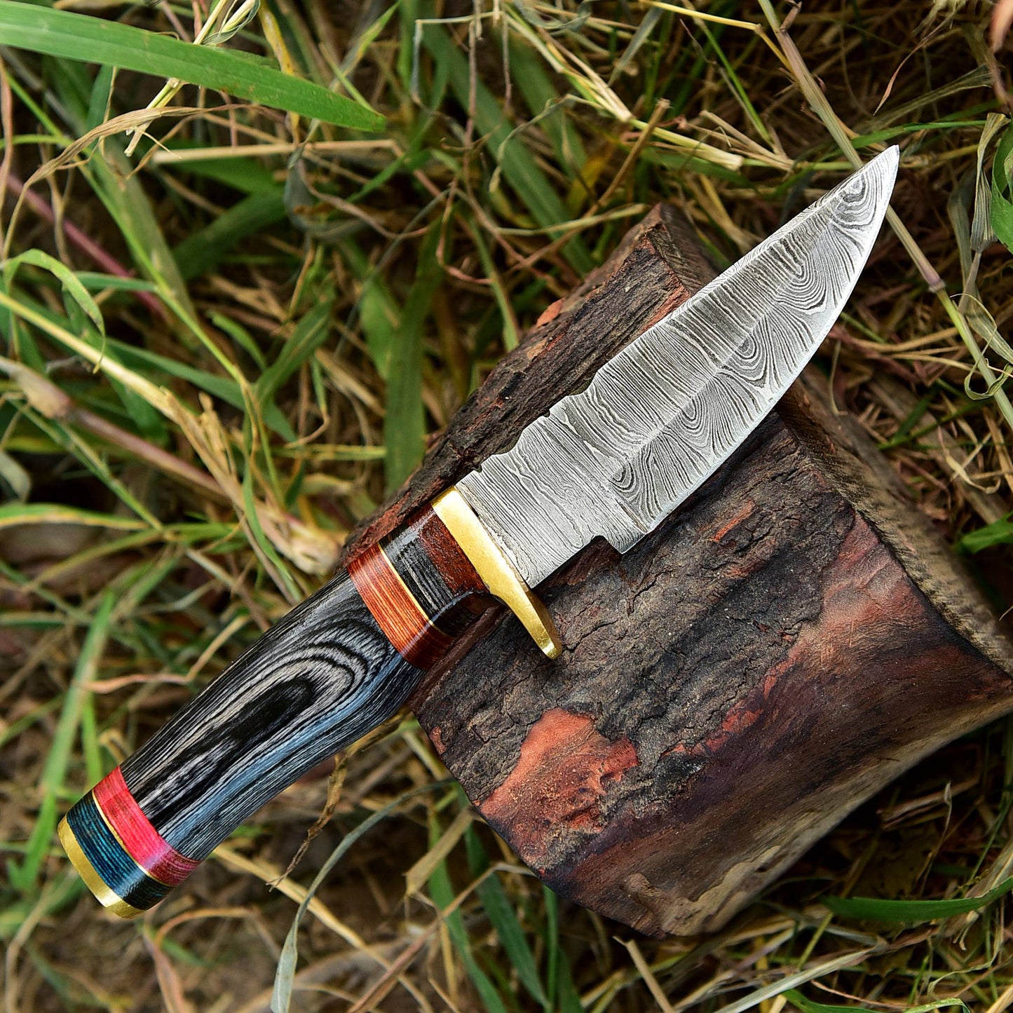 Handmade Damascus Steel Fixed Blade Outdoor Skinner Knife With Sheath