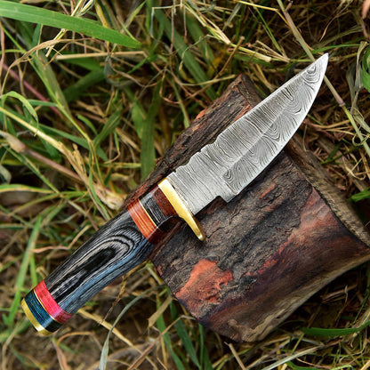 Handmade Damascus Steel Fixed Blade Outdoor Skinner Knife With Sheath