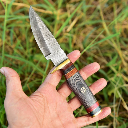 Handmade Damascus Steel Fixed Blade Outdoor Skinner Knife With Sheath