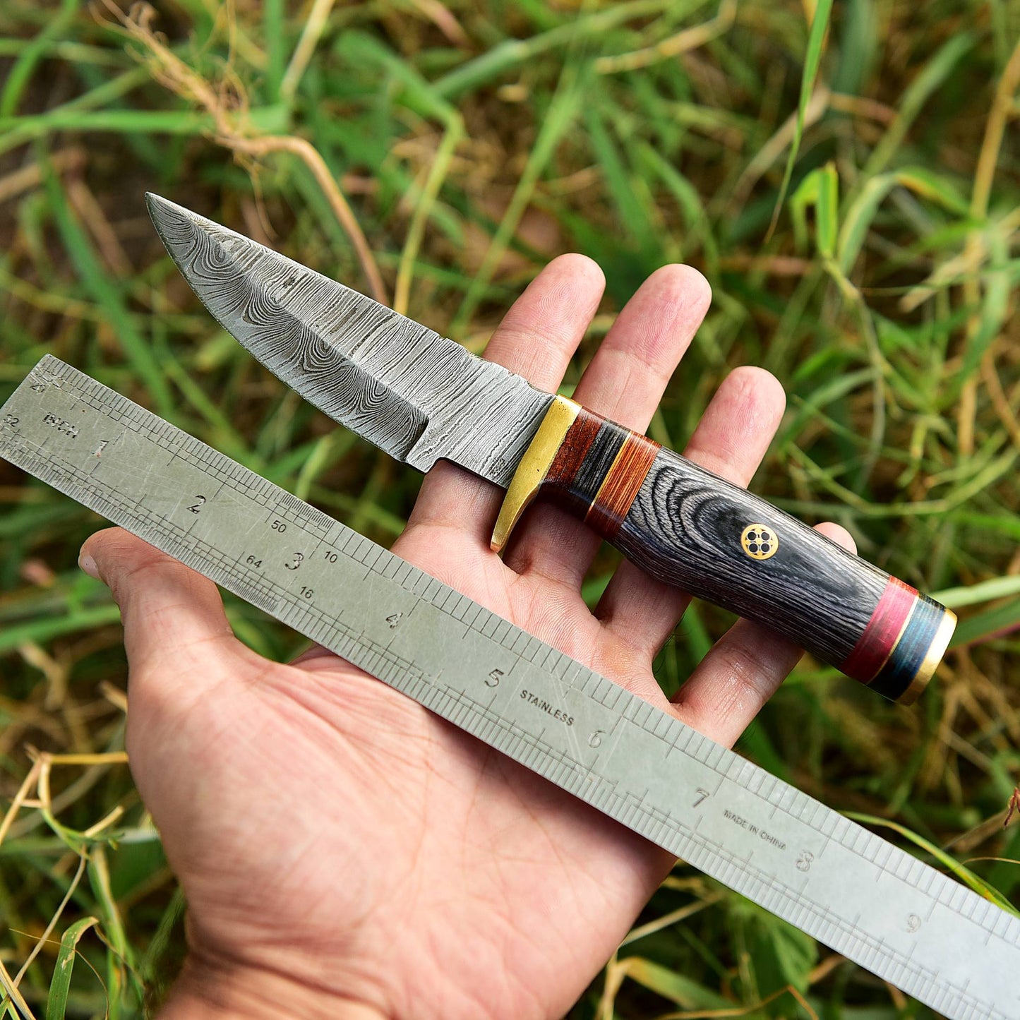 Handmade Damascus Steel Fixed Blade Outdoor Skinner Knife With Sheath