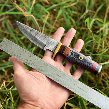 Handmade Damascus Steel Fixed Blade Outdoor Skinner Knife With Sheath