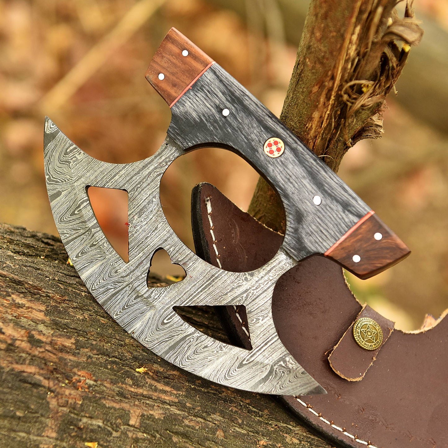 Heavy Duty Damascus Steel Blade Traditional Alaska Pizza Cutter Knife