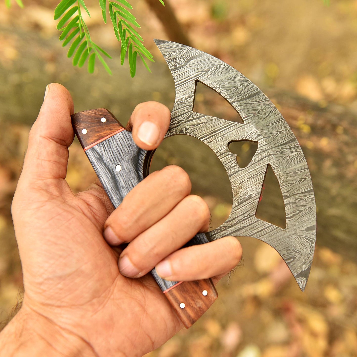 Heavy Duty Damascus Steel Blade Traditional Alaska Pizza Cutter Knife