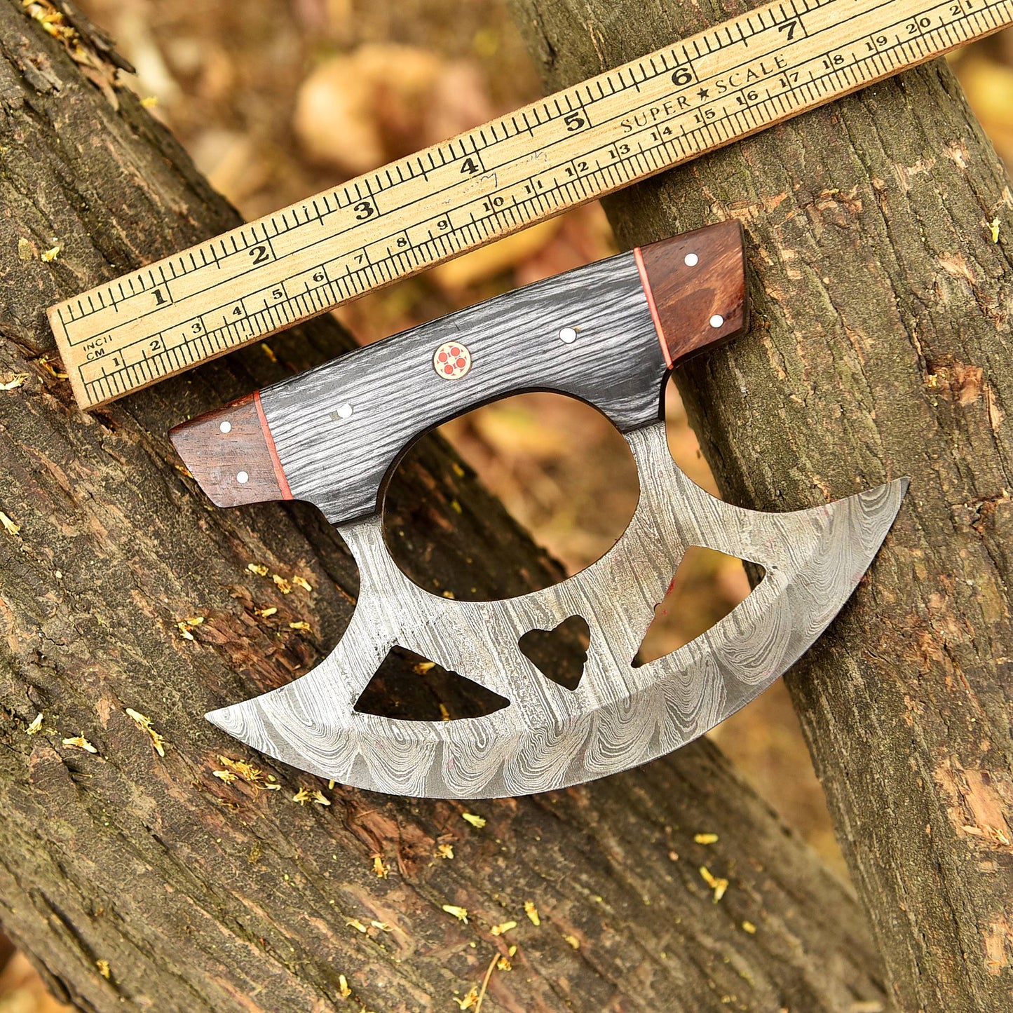 Heavy Duty Damascus Steel Blade Traditional Alaska Pizza Cutter Knife