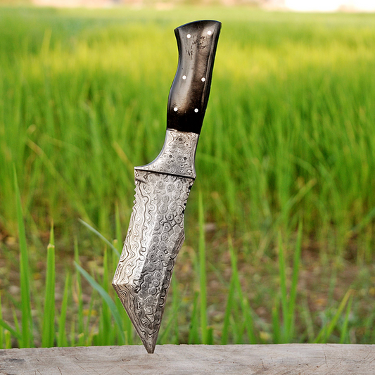 10" Handmade Damascus Steel fixed Tanto Blade Bull Cutter Tracker knife with sheath x-109