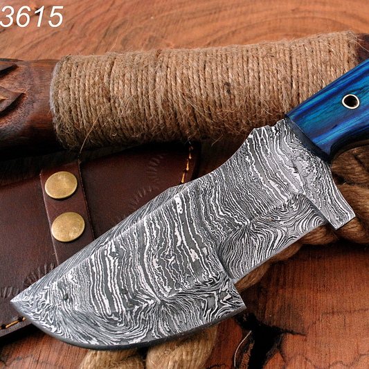 10' Tracker Knife Forged Damascus Steel Full Tang Hunting Knives Blue Stain Wood Handle