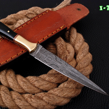 Damascus Steel Knife Full Tang with Leather Sheath x-70