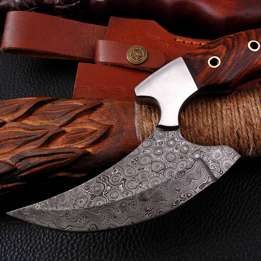 Handmade Damascus Alaska Ulu Knife Ideal Pizza Cutter Skinner Wood Handle x-195