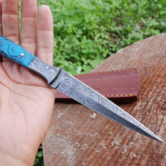 Handmade Damascus Steel Full Tang Knife with Sheath Resin Handle