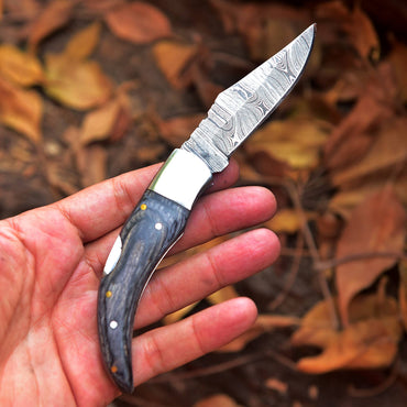 Damascus Folding Blade Knife - 7" Handmade Gift Knife - Outdoor Pocket Knife