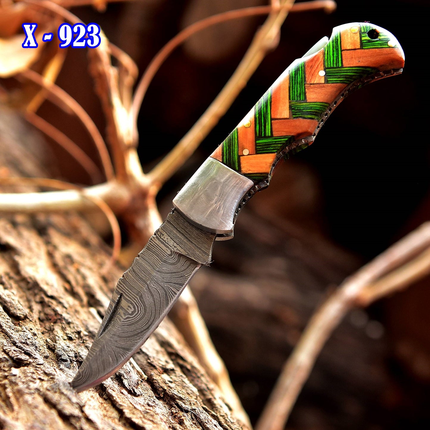 Custom Handmade Damascus Steel Folding Blade Pocket Knife With Sheath