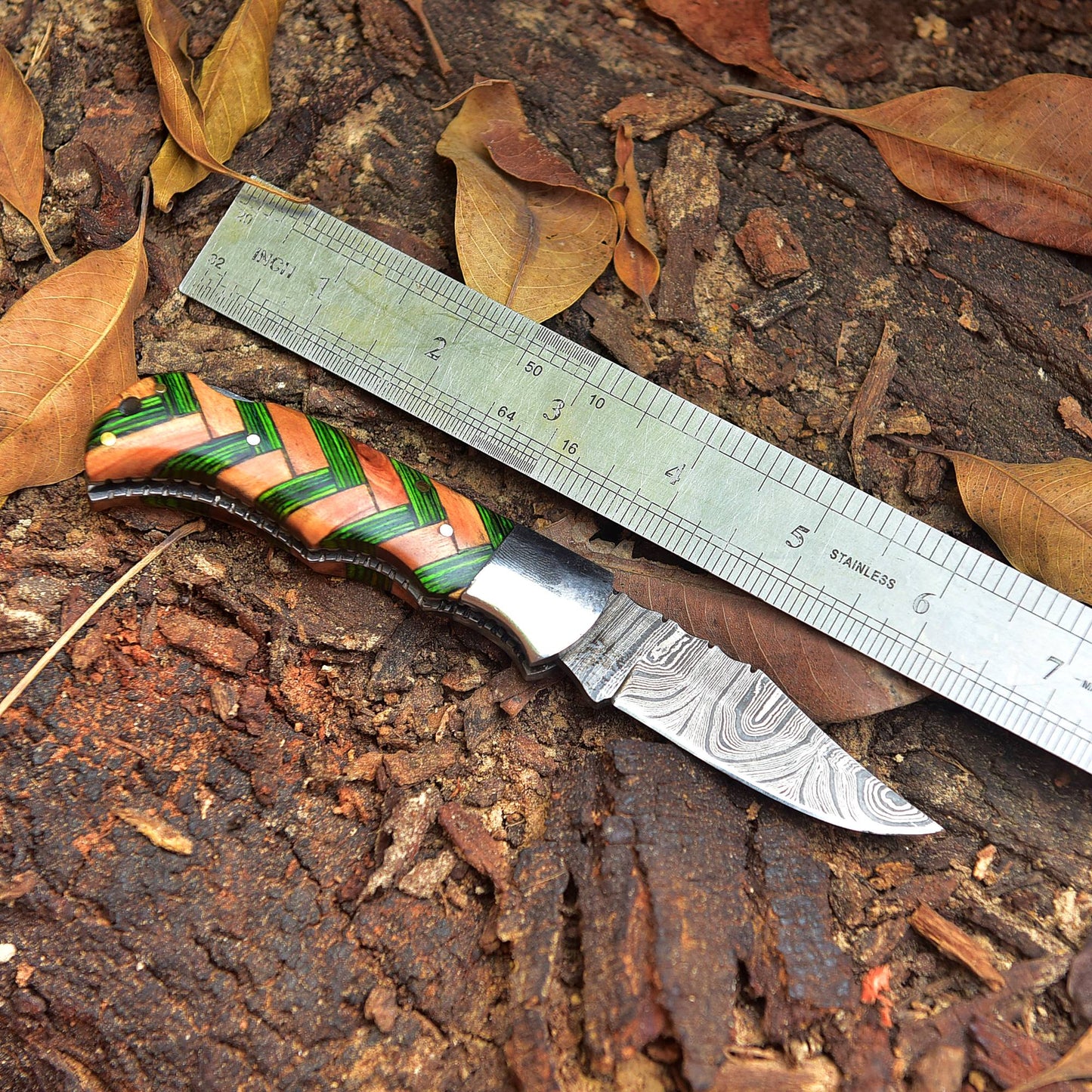 Custom Handmade Damascus Steel Folding Blade Pocket Knife With Sheath