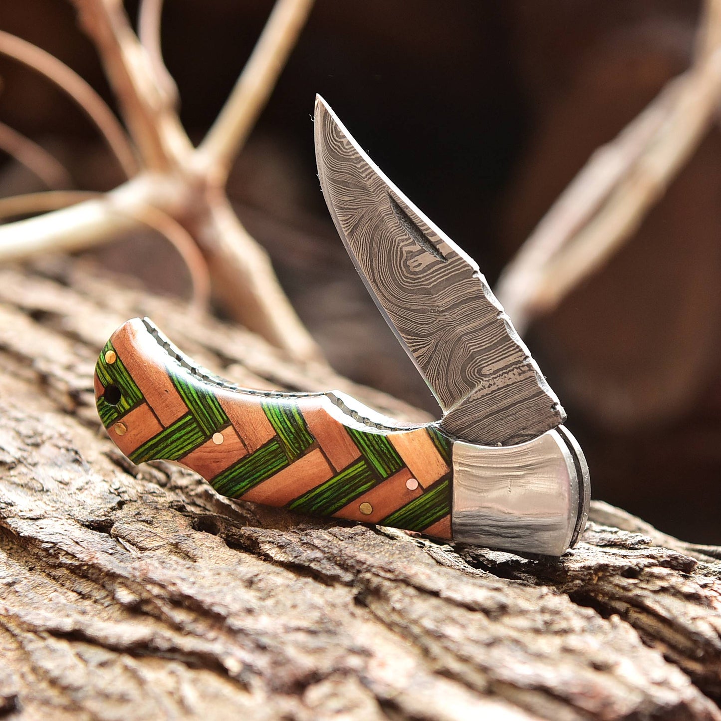 Custom Handmade Damascus Steel Folding Blade Pocket Knife With Sheath