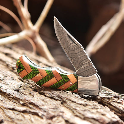 Custom Handmade Damascus Steel Folding Blade Pocket Knife With Sheath