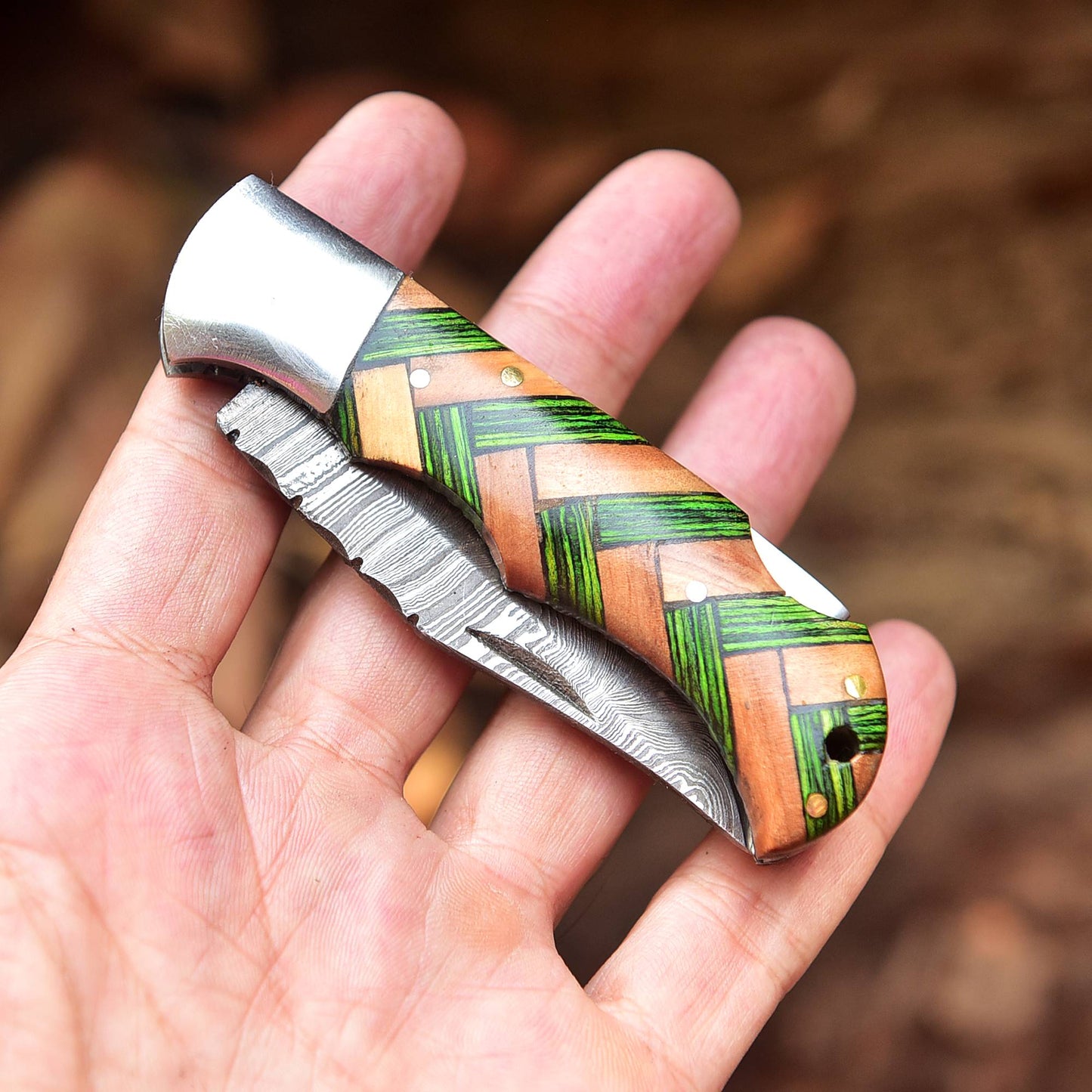 Custom Handmade Damascus Steel Folding Blade Pocket Knife With Sheath