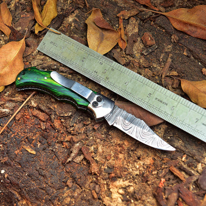 Handmade Damascus Steel Outdoor Hunting  Folding Pocket Knife Wood Handle