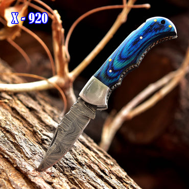 Handmade Damascus Steel Hunting Folding Blade Pocket Knife Wood Handle