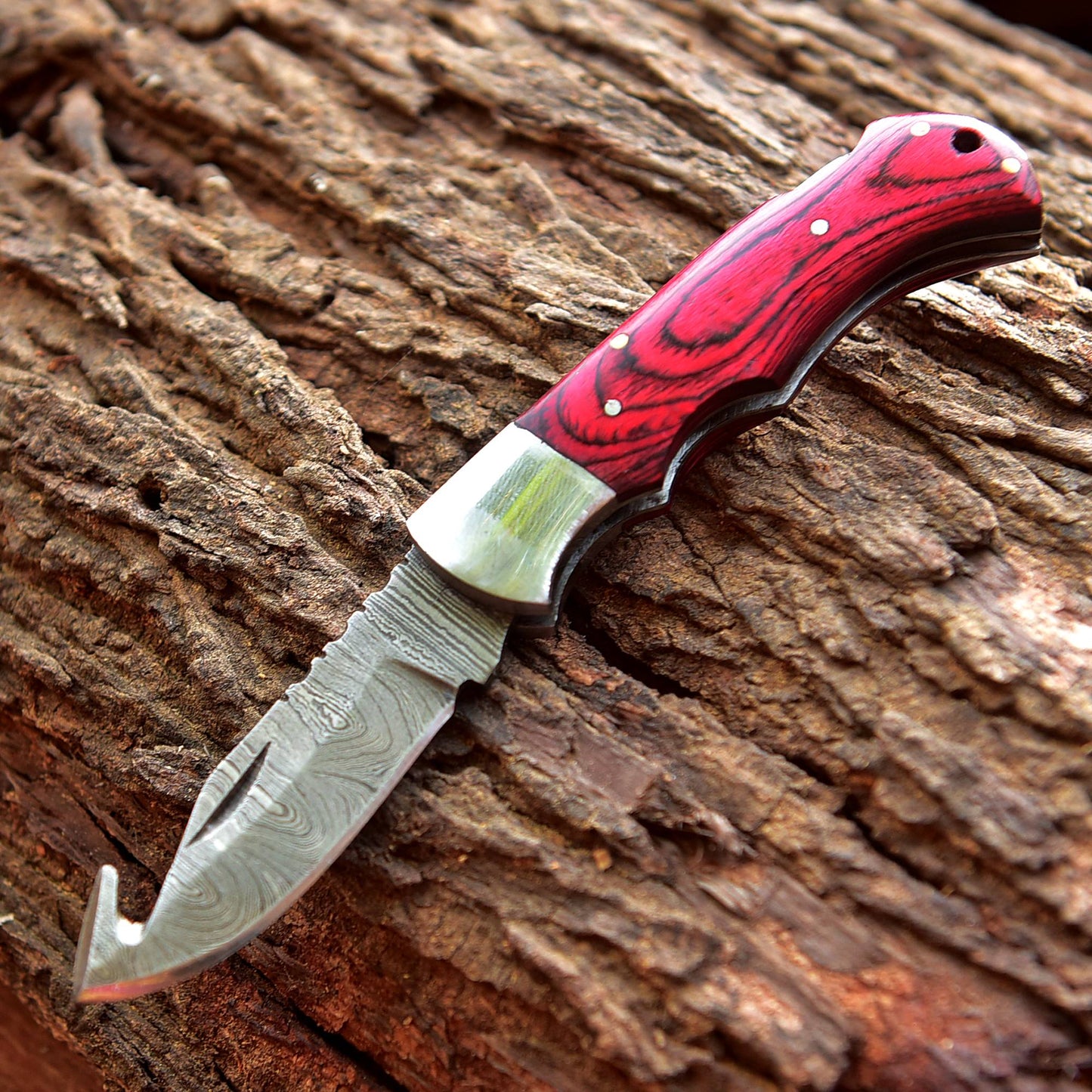 Custom Hand Forged Damascus Steel Folding Pocket Outdoor Adventure Knife