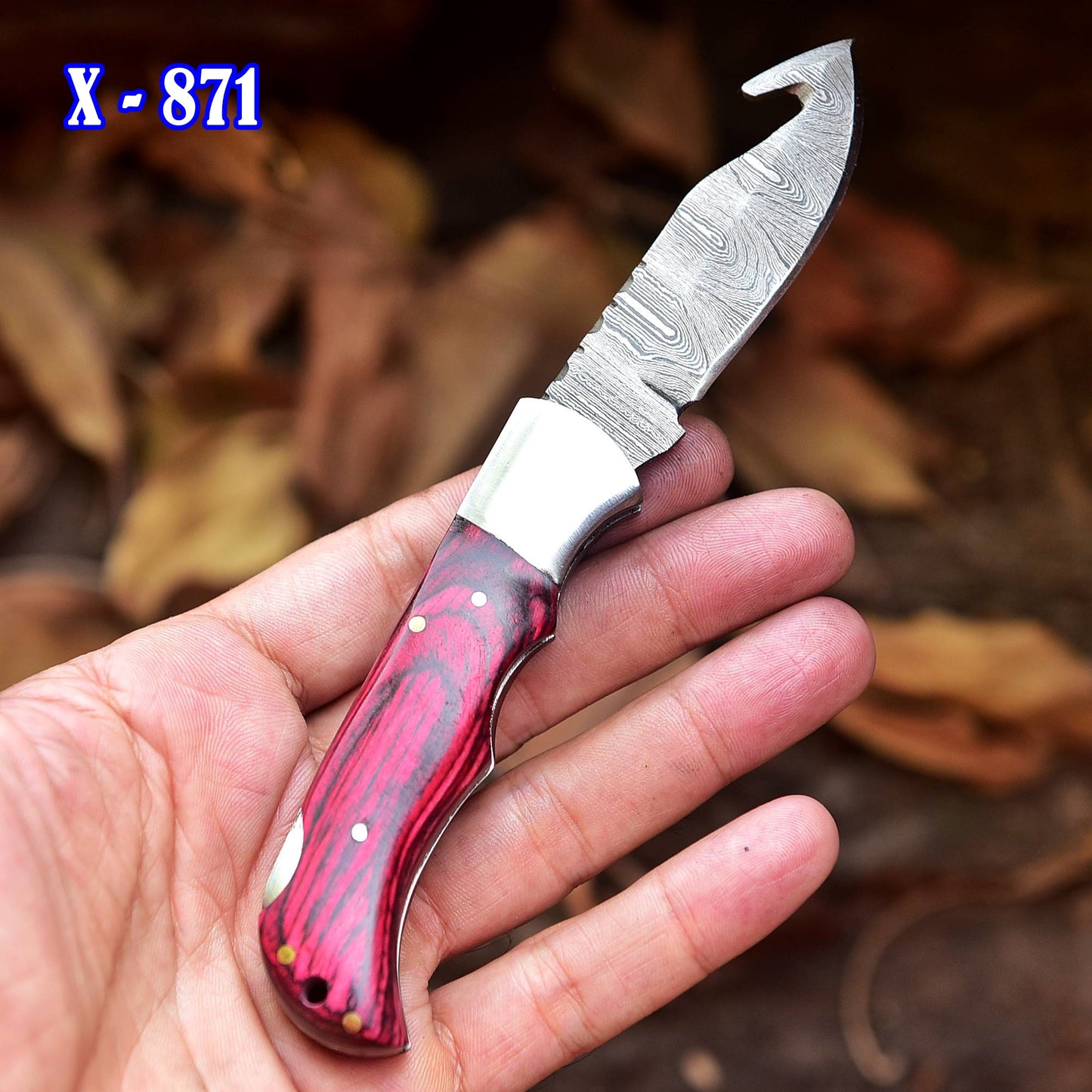 Custom Hand Forged Damascus Steel Folding Pocket Outdoor Adventure Knife
