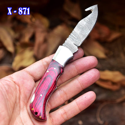 Custom Hand Forged Damascus Steel Folding Pocket Outdoor Adventure Knife