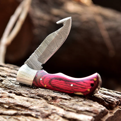 Custom Hand Forged Damascus Steel Folding Pocket Outdoor Adventure Knife