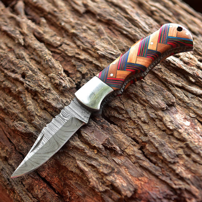 Handmade Damascus Steel Hunting Folding Pocket Knife With Sheath EDC