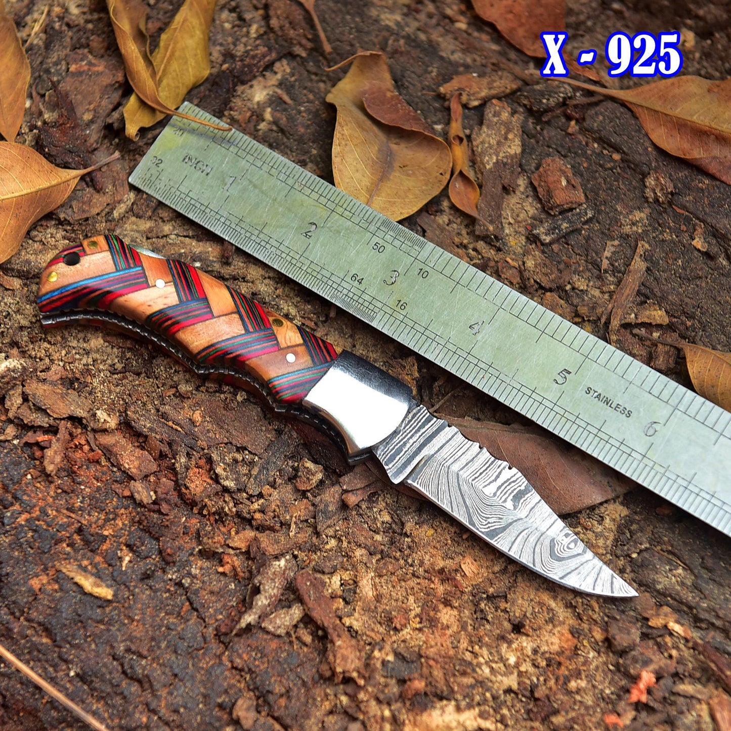 Handmade Damascus Steel Hunting Folding Pocket Knife With Sheath EDC