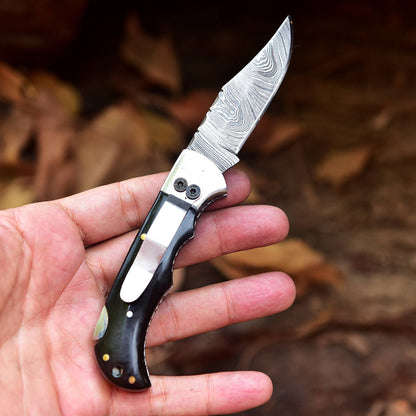 Handmade Damascus Back Lock Folding Blade Pocket Knife Resin Handle