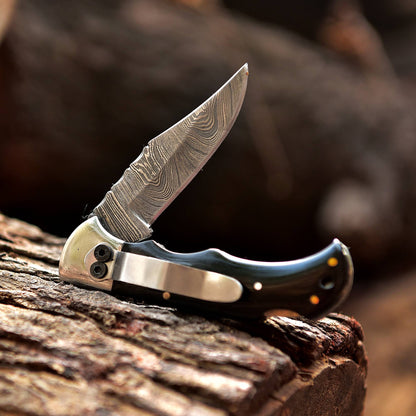 Handmade Damascus Back Lock Folding Blade Pocket Knife Resin Handle