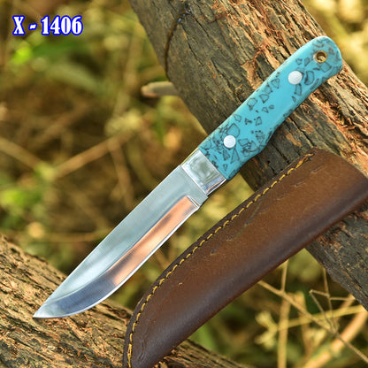 9" Custom Hand Forged Carbon Steel Full Tang Skinner Knife Resin With Sheath
