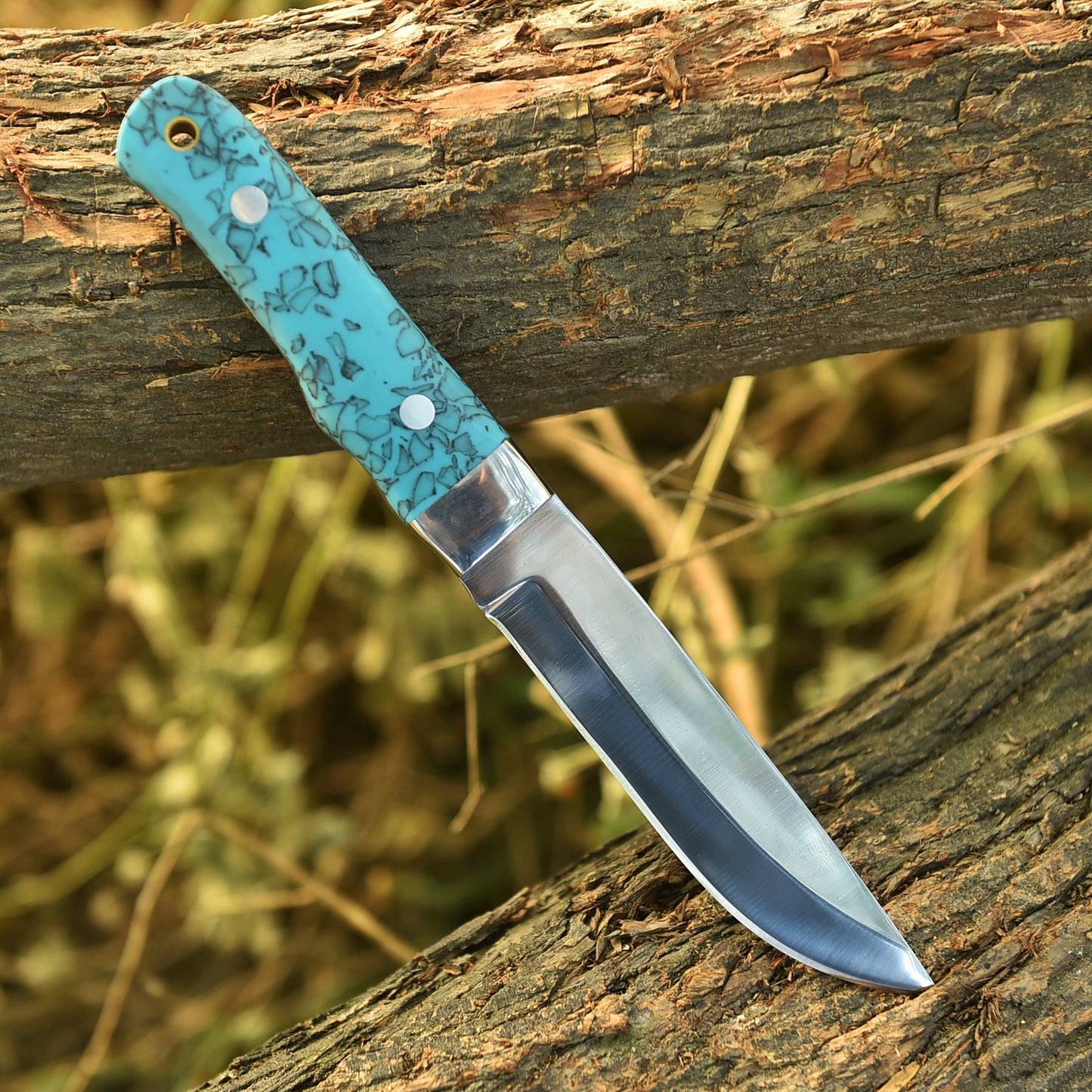 9" Custom Hand Forged Carbon Steel Full Tang Skinner Knife Resin With Sheath