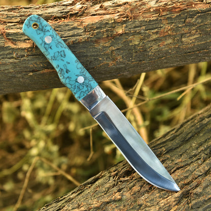 9" Custom Hand Forged Carbon Steel Full Tang Skinner Knife Resin With Sheath