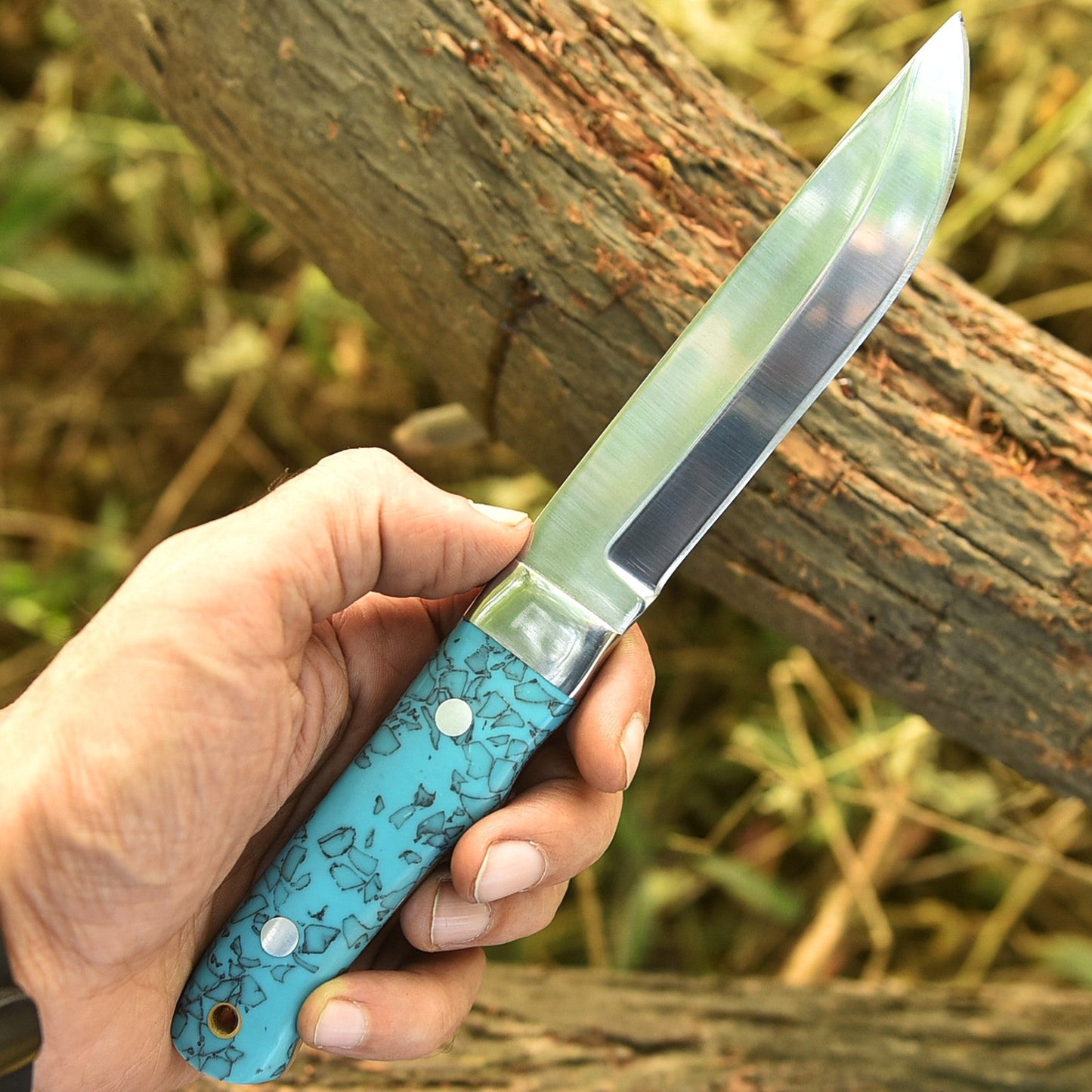 9" Custom Hand Forged Carbon Steel Full Tang Skinner Knife Resin With Sheath
