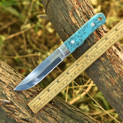 9" Custom Hand Forged Carbon Steel Full Tang Skinner Knife Resin With Sheath