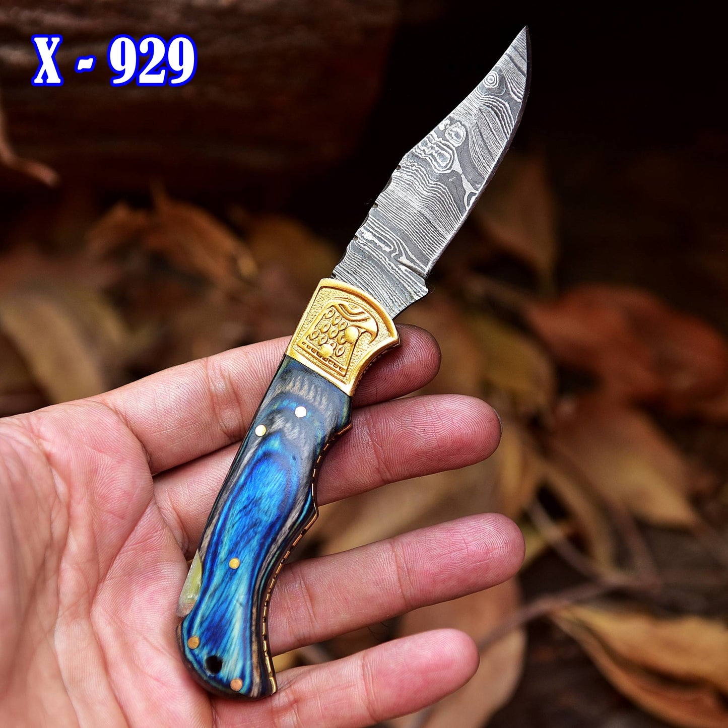 Handmade Damascus Steel Pocket Folding Blade Hunting Knife With Sheath